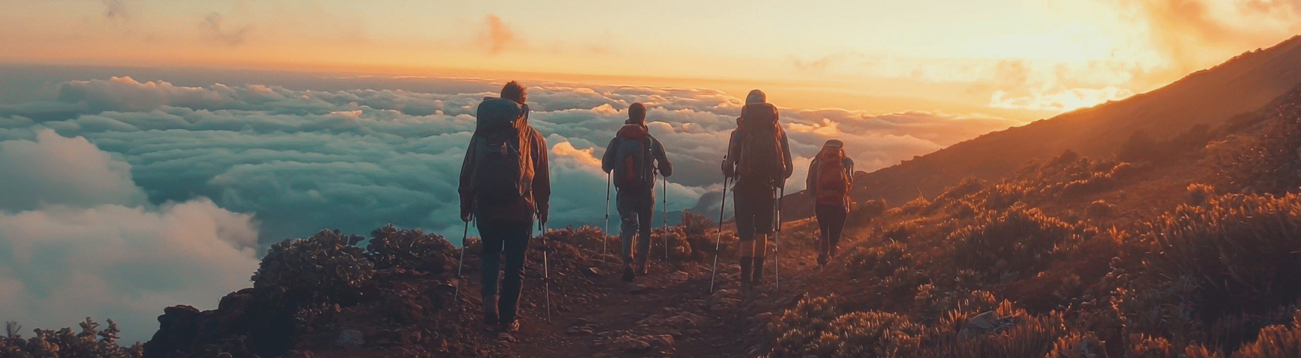 Hiking in the mountains in the clouds